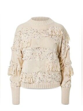 NICHOLAS Cream Fringe Speckled Crewneck Sweater